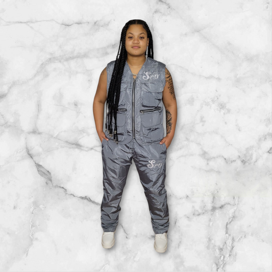 Two-piece multi pocket vest track suit